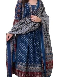 klosia women's rayon printed anarkali kurta and pant with dupatta set