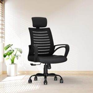 cellbell desire c104 mesh high back ergonomic office chair adjustable seat height, sturdy metal base, revolving study & computer chair for work from home, black
