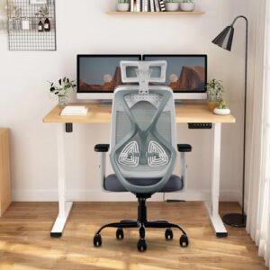 cellbell c190 berlin office chair, high back mesh ergonomic home office desk chair (grey white)