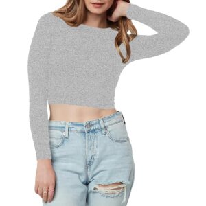 women's cotton boat neck full sleeve solid casual wear crop top for women l355